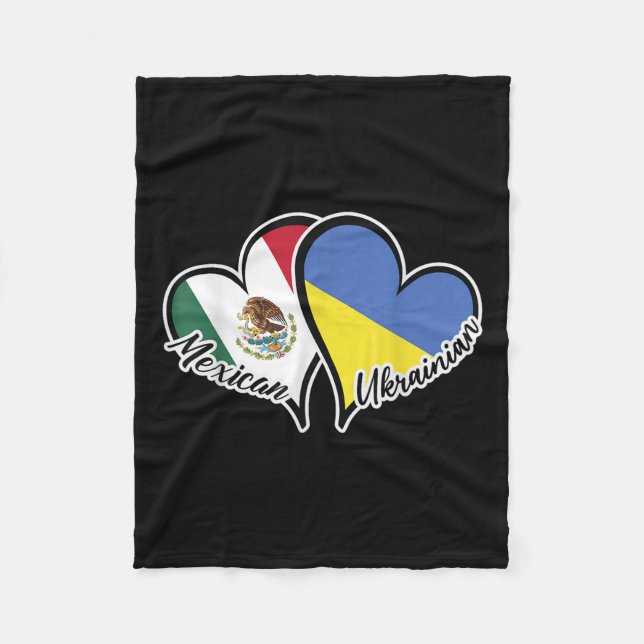 Mexiko Ukraina Flagga Heart Halva mexikanska halva Fleecefilt (Framsidan)