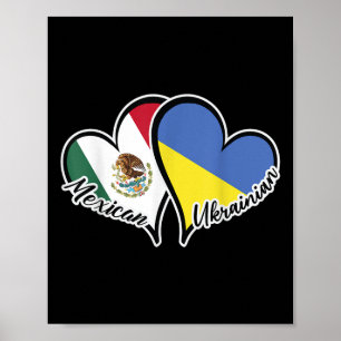 Mexiko Ukraina Flagga Heart Halva mexikanska halva Poster
