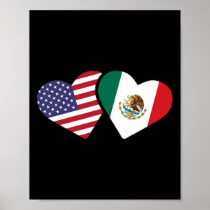 Mexiko Usa Flag T Shirt Hjärta Mexikansk Amerikans Poster
