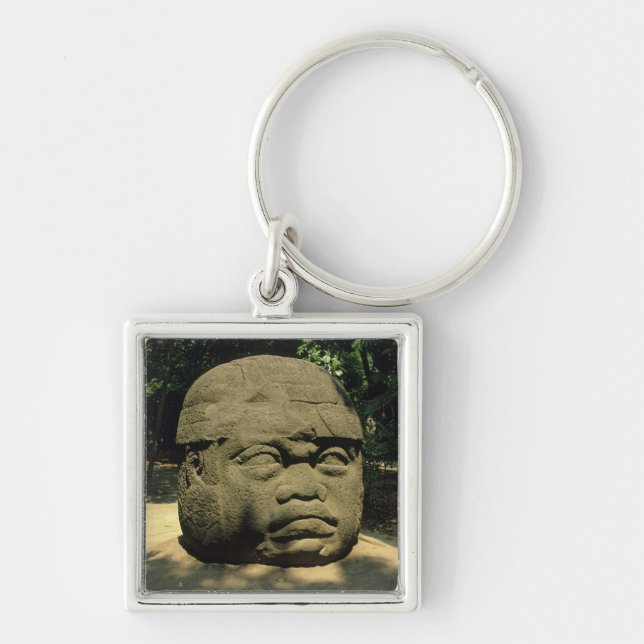 Mexiko, Villahermosa, jätte Olmec head, La Venta Fyrkantig Silverfärgad Nyckelring (Framsidan)