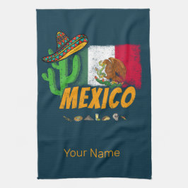 Mexiko Vintage Cactuwith Flagga Sombrero Souvenir Kökshandduk