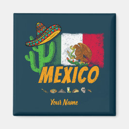 Mexiko Vintage Cactuwith Flagga Sombrero Souvenir Magnet