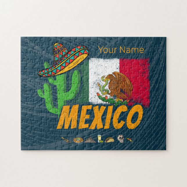 Mexiko Vintage Cactuwith Flagga Sombrero Souvenir Pussel (Horisontell)