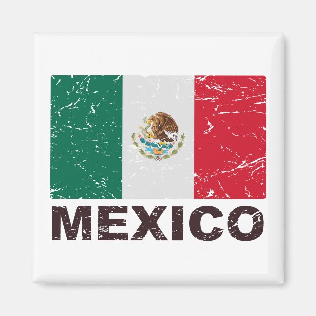 Mexiko Vintage Flagga Magnet (Framsidan)