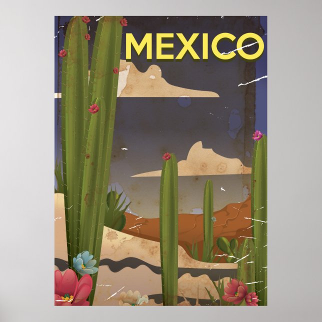 Mexiko Vintage-resemaffisch. Poster (Framsidan)