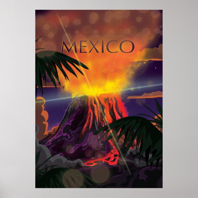 Mexiko Volcano Travel Poster (Framsidan)