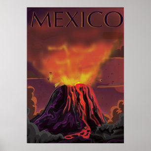 Mexiko Volcano Travel Poster