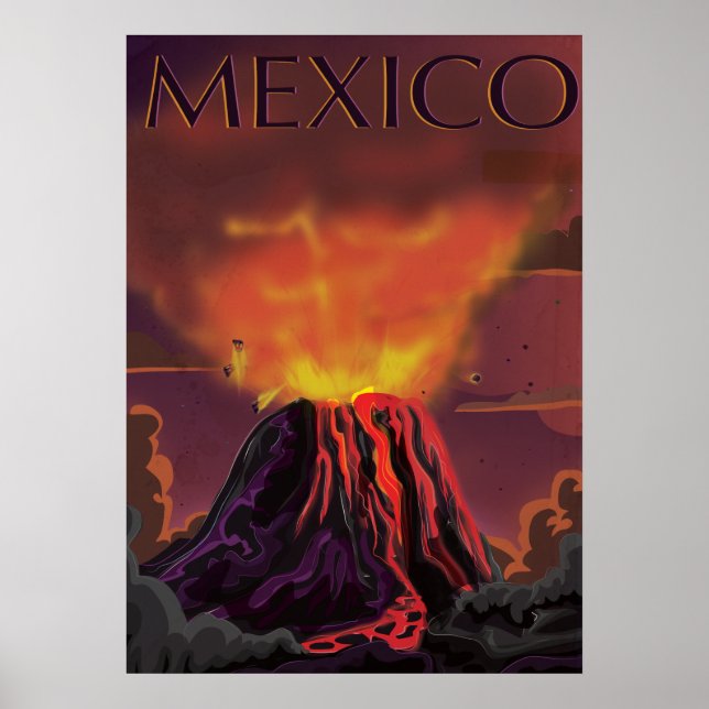 Mexiko Volcano Travel Poster (Framsidan)