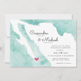 Mexiko Watercolor Karta | Cabo | Destinationsbröll Inbjudningar