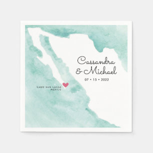 Mexiko Watercolor Karta Cabo Destinationsbröll Pappersservett