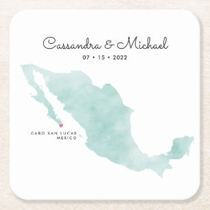 Mexiko Watercolor Karta Cabo Destinationsbröll Underlägg Papper Kvadrat