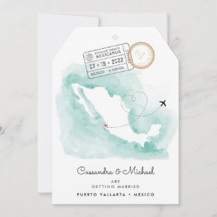 Mexiko Watercolor Karta Puerto Vallarta BRÖLLO