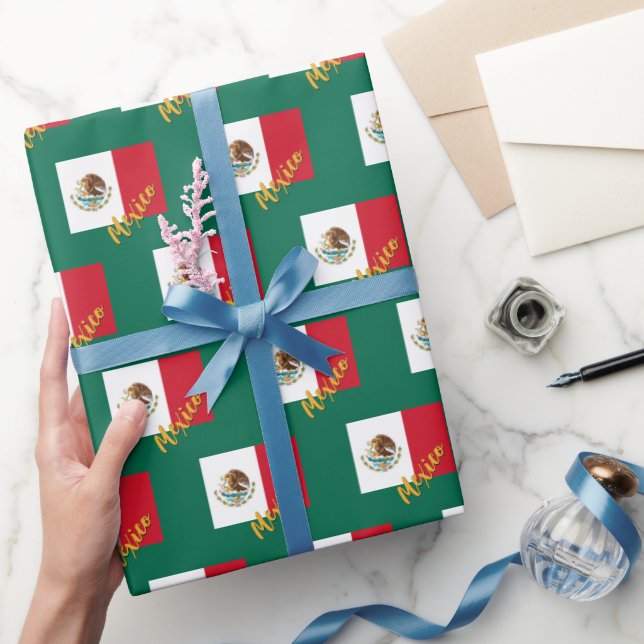 Mexiko Wrapping Papper, Grönt, Mexikanska Flagga p Presentpapper (Gifting)