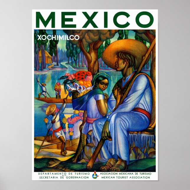 Mexiko Xochimilco Vintage affisch återställd (Framsidan)