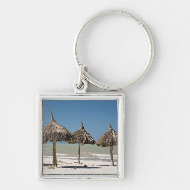 Mexiko, Yucatan-halvön, Progreso. Halmtak Fyrkantig Silverfärgad Nyckelring (Framsidan)