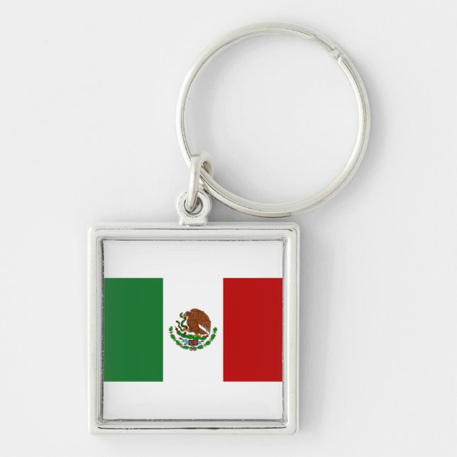 Mexikos flagga fyrkantig silverfärgad nyckelring (Framsidan)