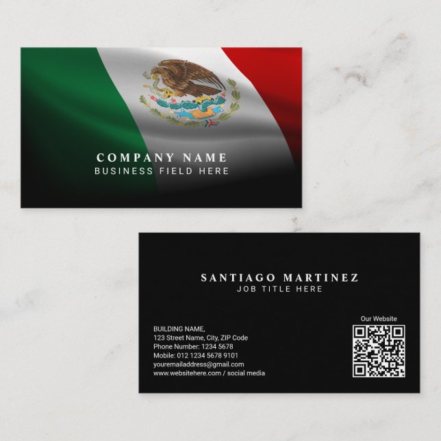 Mexikos nationella flagga med QR-kod | Professione Visitkort (Fram/baksida)