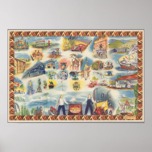 Mexikos stads och Environs Allegorical karta Poster (Framsidan)