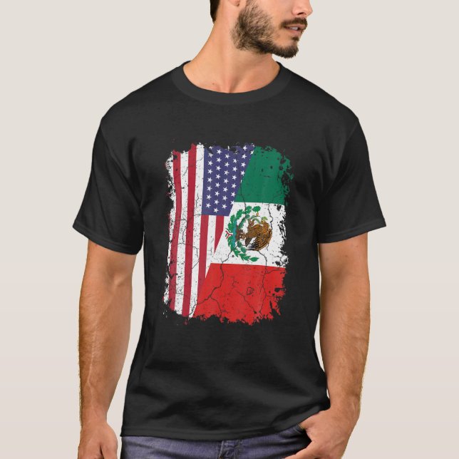 MEXISKA ROOTER | Halva amerikanska Flagga | MEXIKO T Shirt (Framsida)