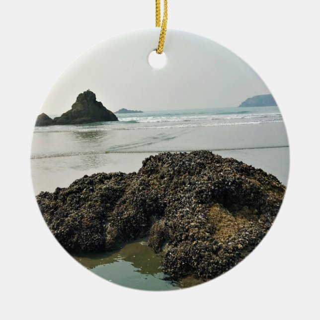 Meyers Beach North, Guld Beach, Oregon Julgransprydnad Keramik (Framsidan)