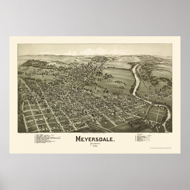 Meyersdale, PA Panoramic Karta - 1900 Poster (Framsidan)