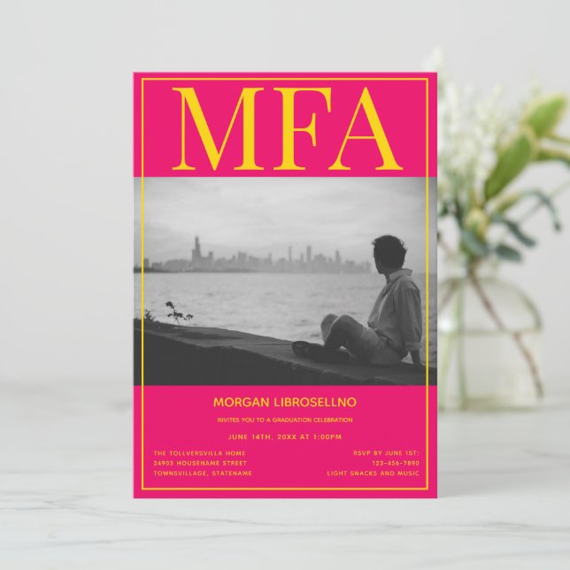 MFA Rosa Gult Photo Studenten Inbjudningar (Stående Fram)