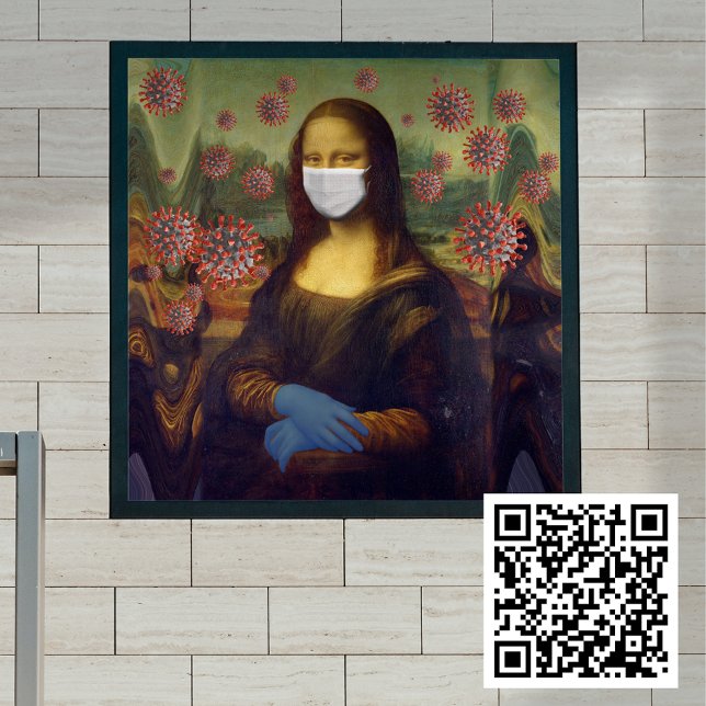 Mfrågade Mona Lisa spelar Säkert runt Coronavirus Poster (Masked Mona Lisa Playing Safe Around Coronavirus Poster)