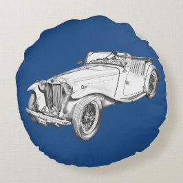 MG Cabriolet Antik Sportbil Illustration Rund Kudde