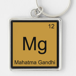 Mg - Mahatma Gandhi Funny Chemistry Inslag Symbol Fyrkantig Silverfärgad Nyckelring