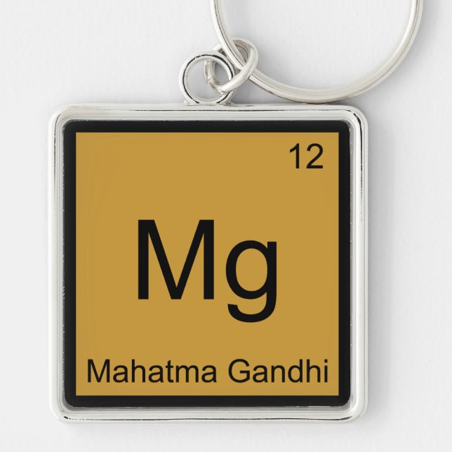 Mg - Mahatma Gandhi Funny Chemistry Inslag Symbol Fyrkantig Silverfärgad Nyckelring (Framsidan)
