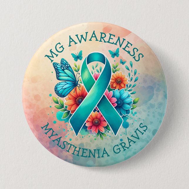 MG-medvetenhet | Myasthenia Gravis Ribbon Knapp (Framsida)