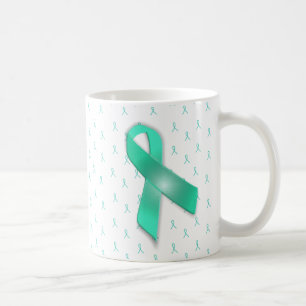 MG Medvetenhet om Rosett band Kaffe Mugg Teal