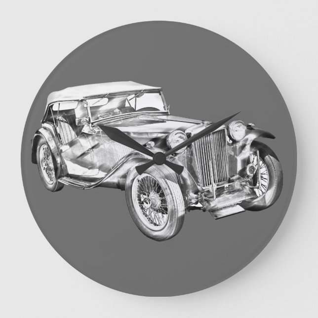Mg Tc Antique sport Car Illustration Stor Klocka (Framsida)