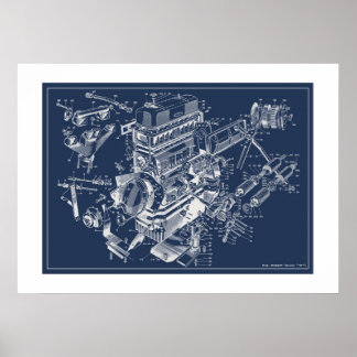 MG TF-motorns schematiska Poster - BluePrint