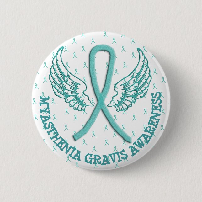 MG Warrior Angel Vingar Awareness Ribbon Button Knapp (Framsida)