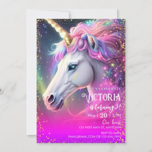 Mgical Unicorn Birthday Inbjudningar (Framsida)