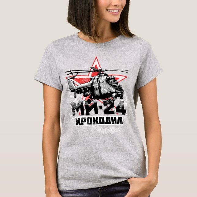 Mi-24 Sovjetisk stor helikopter T Shirt (Framsida)