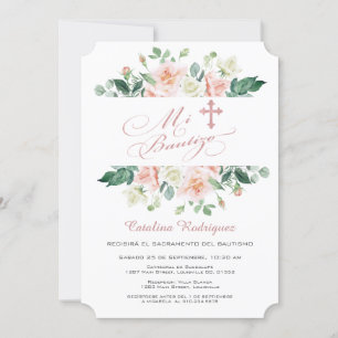 Mi Bautizo Baptism ( vit Blommigt) Inbjudningar