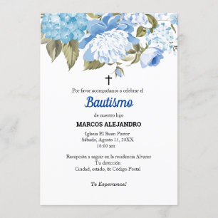 Mi Bautizo Blue Blommigt/light blue Inbjudningar
