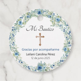 Mi Bautizo-favorittaggar - Blå baptism-runda Märkr Gåvor Etiketter
