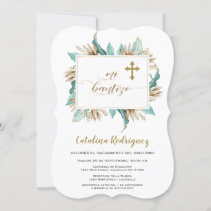 Mi Bautizo Invacion Ivory Mint Blommigt Baptism Inbjudningar