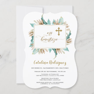 Mi Bautizo Invacion Ivory Mint Blommigt Baptism Inbjudningar