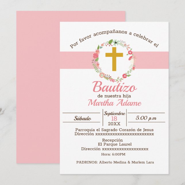 Mi Bautizo para Niña Inbjudningar (Fram/baksida)
