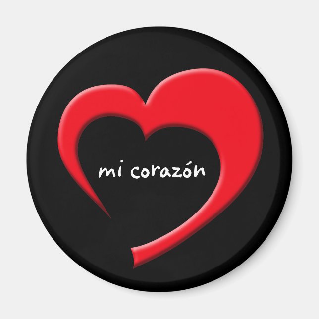 Mi Corazón II Magnet (röd på svart) (Framsidan)