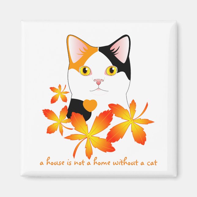 Mi-Ke japansk Bobtail Cat Maple Lämnar Cute Art Magnet (Framsidan)
