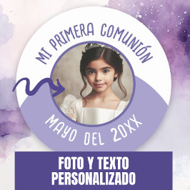 Mi Primera Comunión con Foto y Año Runt Klistermärke