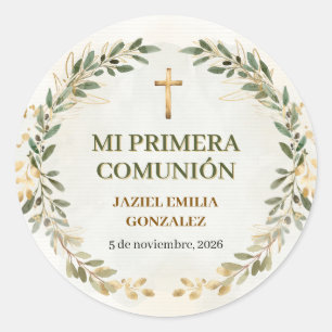 Mi Primera Comunión-klistermärken Personliga Etike Runt Klistermärke