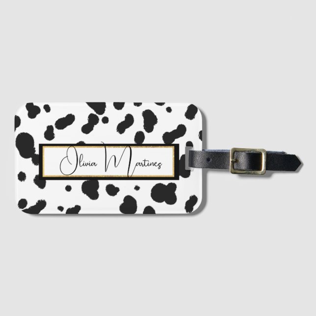MIA Black & White Cow Print Loggage Tag Bagagebricka (Framsida horisontal)