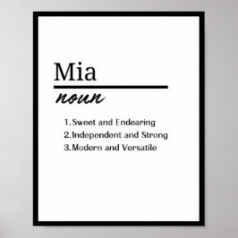 Mia, Definition av Girl Personlig Namn Poster
