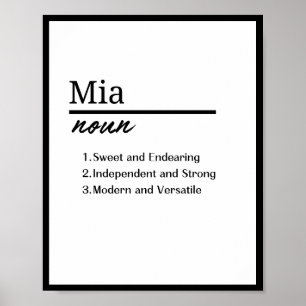 Mia, Definition av Girl Personlig Namn Poster
